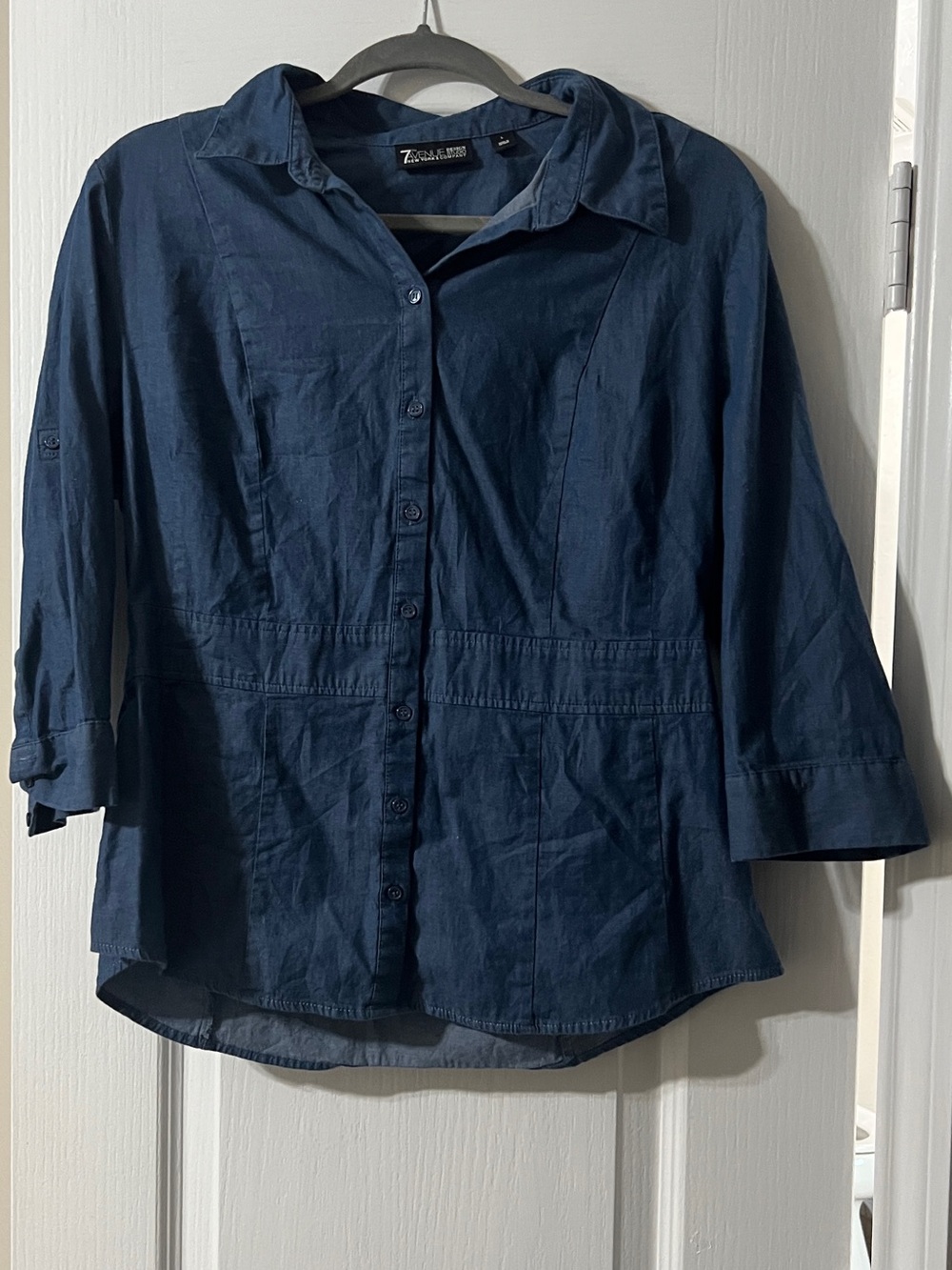 Zona Navy Blue Button-Front Peplum Shirt